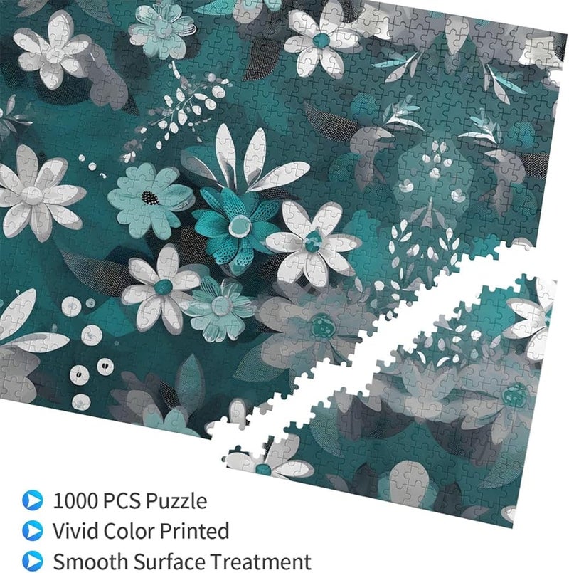 Phayah 1000 Piece Teal Grey White Floral Jigsaw Puzzle For Adults Home Decor 29 5 X 19 7 - Image 2